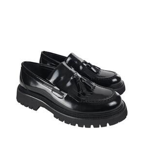 Steve Madden Zev Loafers Men 9 Black Patent Leather Lug Sole Kiltie Tassels